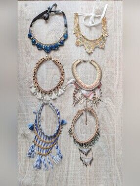 Lot x6 Y2K Boho Beaded Chain Feather Statement Necklaces